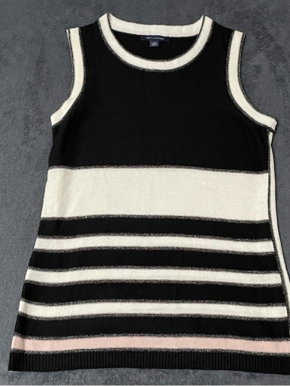 Tommy Hilfiger Soft Knit Top Womens XS Black White Old Money Classic Style